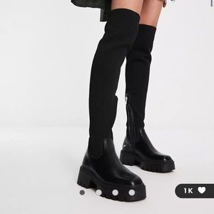Simmi London Reign knitted over-the-knee second skin boots in black